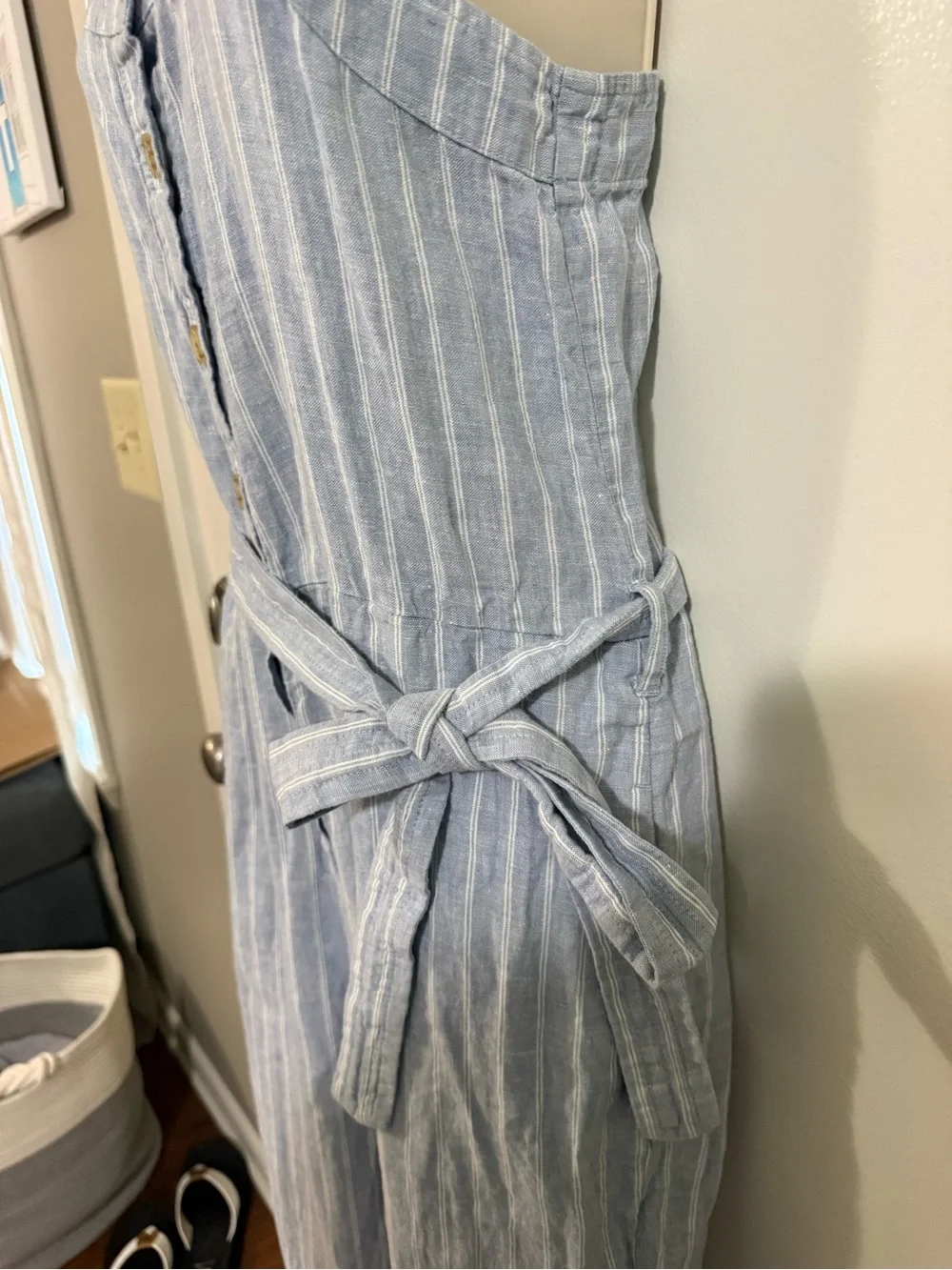 Everlane The Linen Jumpsuit Light Blue White Stripe European Linen Size 6